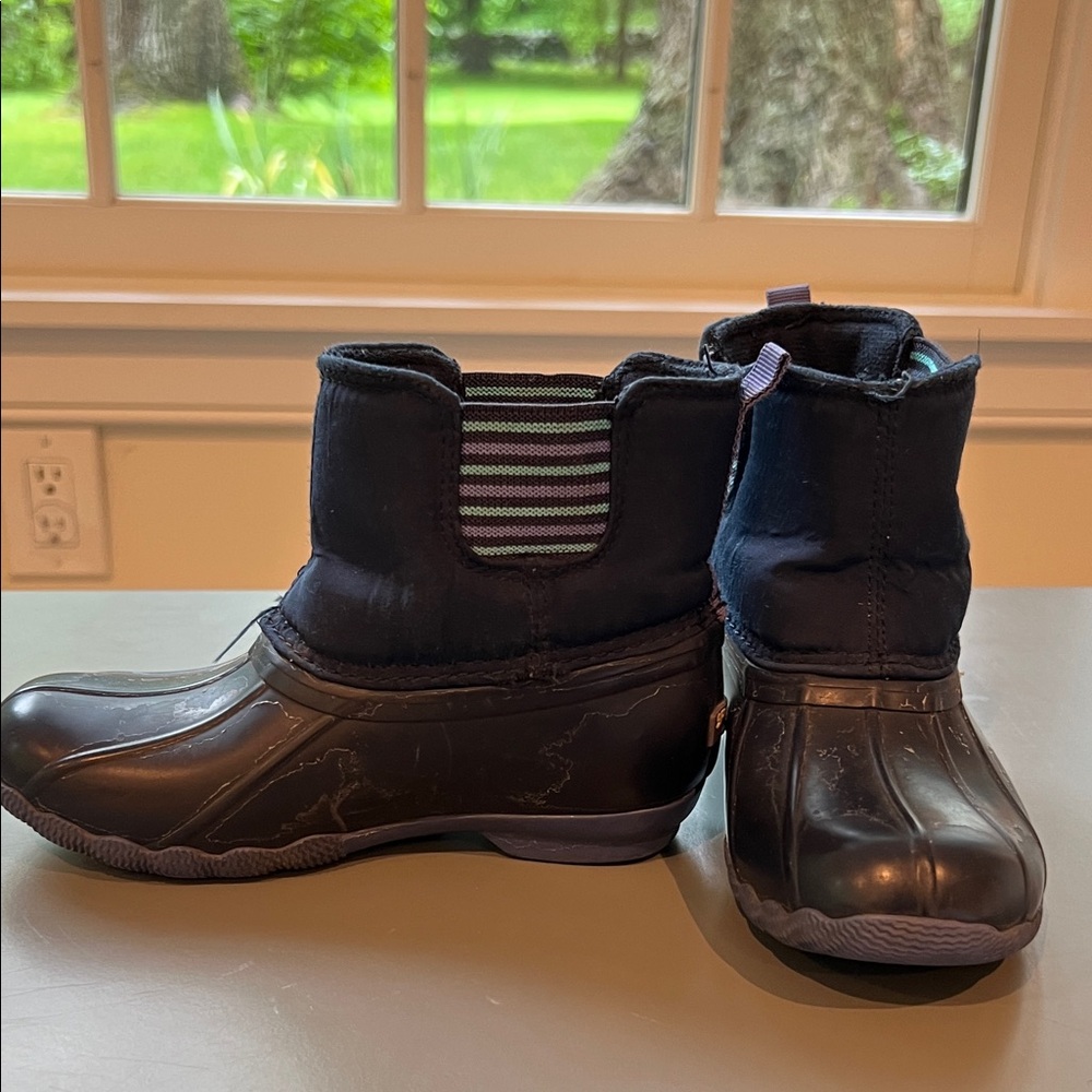 Kids Sperry Waterproof Ankle Rain Boots - Navy Stripe